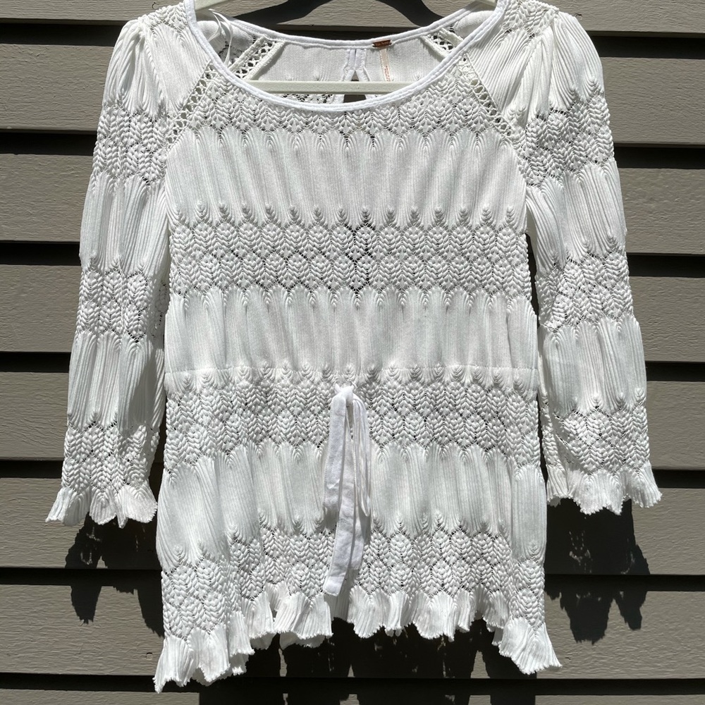 Free People Long Sleeve White Lacey Top